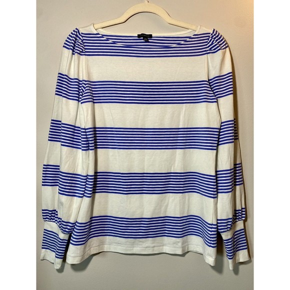 Talbots Tops - Talbots Ballon Long Sleeve Blue & White Boat Neck Super Soft T-Shirt Blouse XS